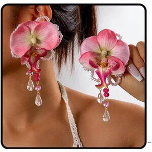 Butterfly Orchid Flower Earrings – Boho Pink Floral Dangle Earrings